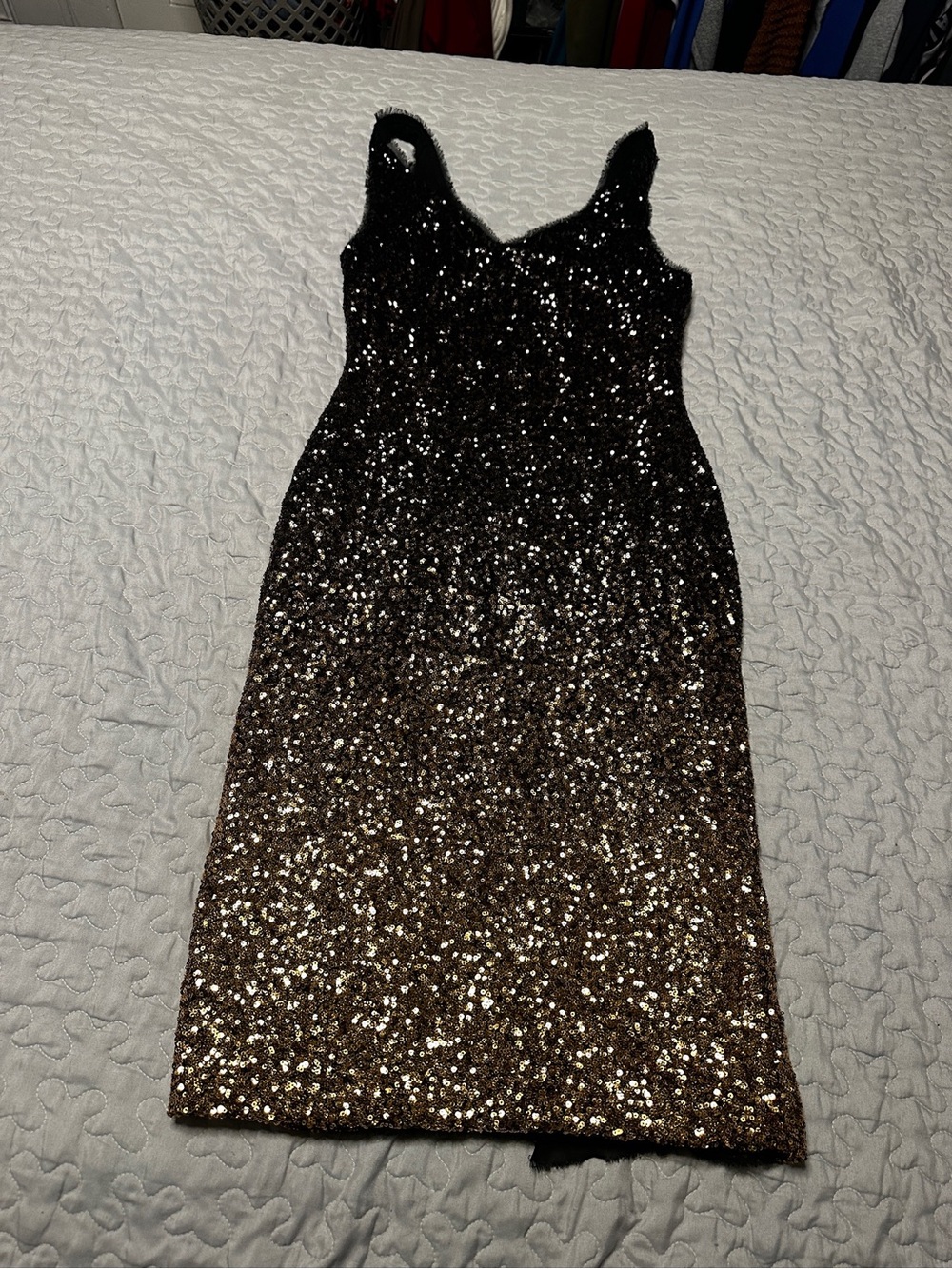 Rachel Black-to-Gold Sequin Midi Dress